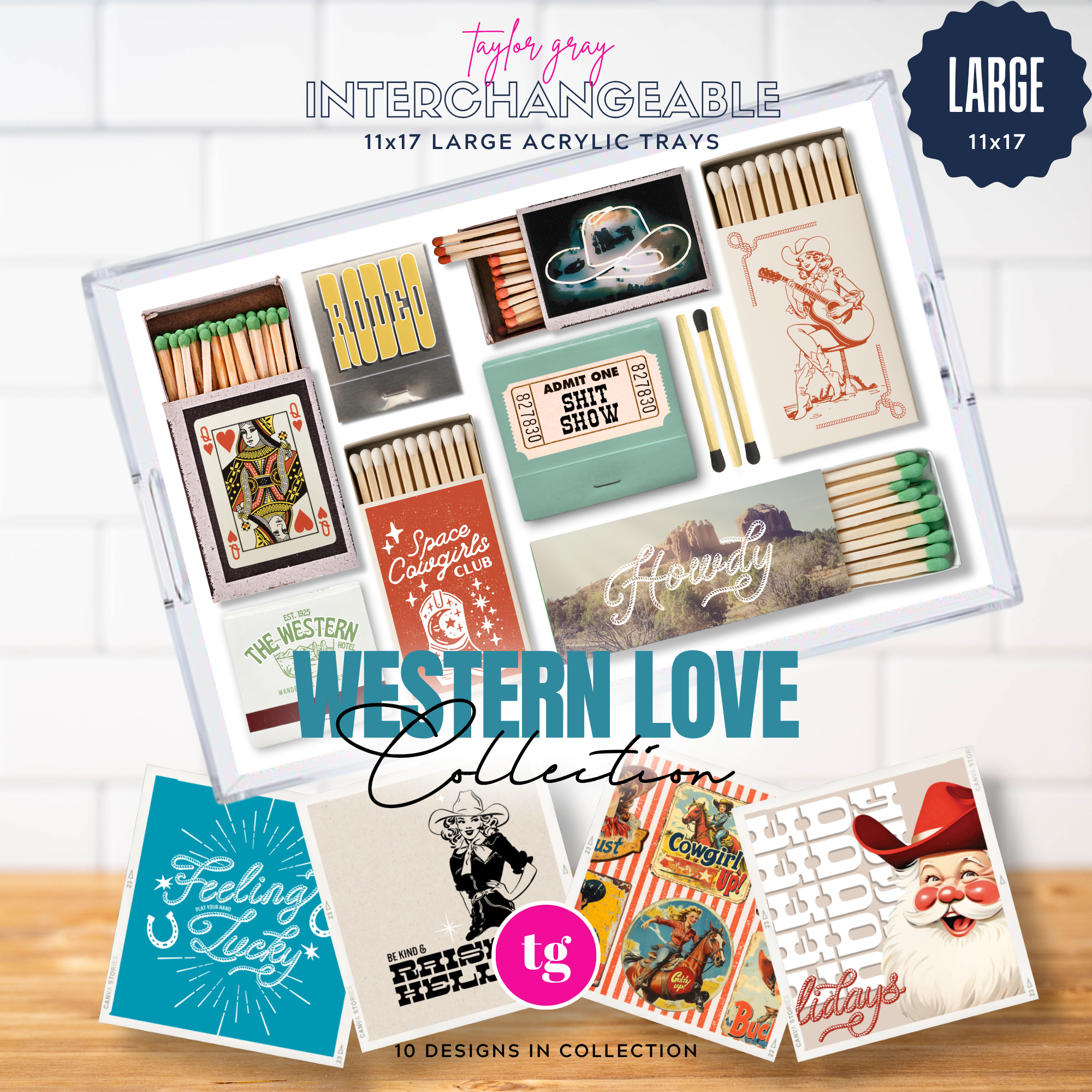 TAYLOR GRAY - Wholesale Decorative Tray - 11x17 WESTERN LOVE insert set of 100
