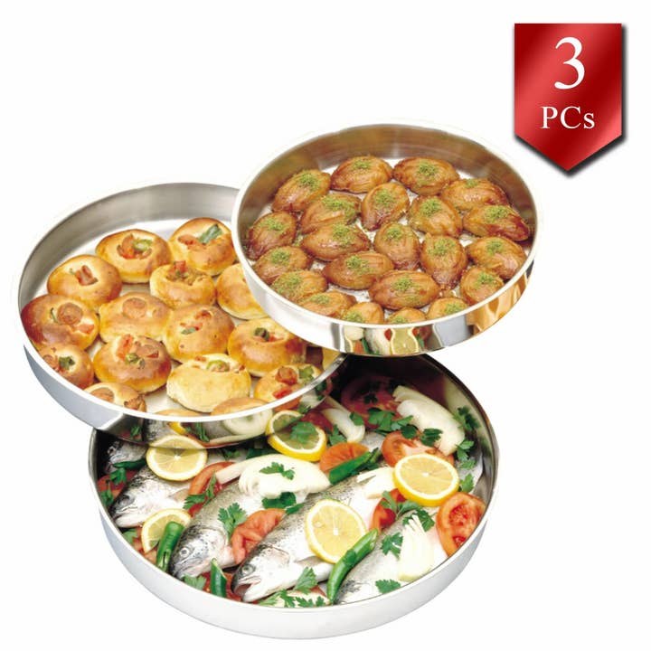 Hakan - Wholesale Serving tray - Baking Round Tray for Cake and Pie, 3 Pcs, Nonstick Set 11"-4