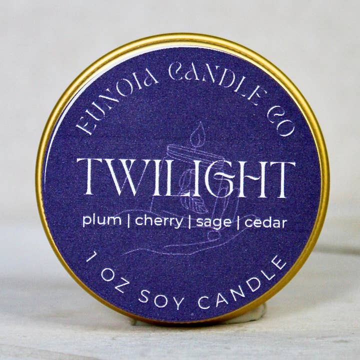 Schemering Soja Kaars | 1 oz Gouden Blik Kaars voor wholesale door Eunoia Candle Co.