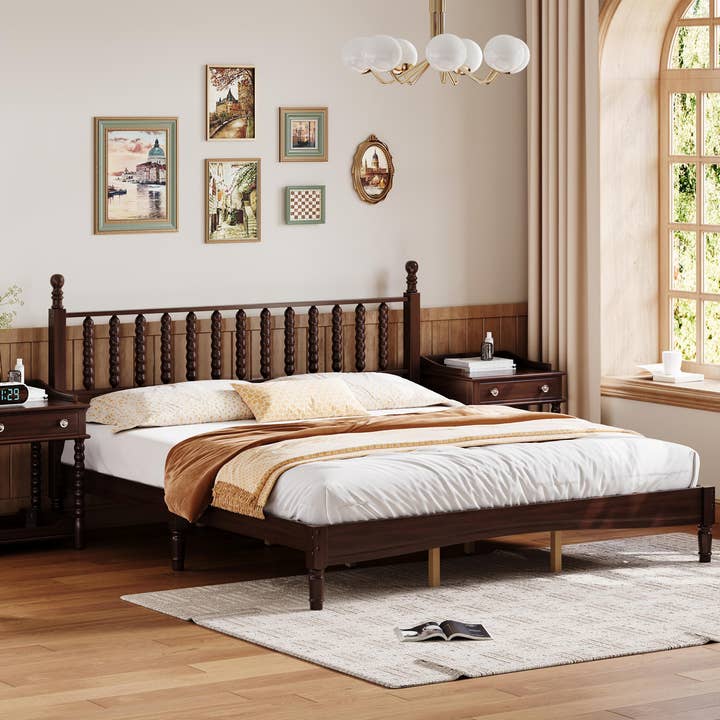 39F Inc. - Wholesale Bed - Retro Wood Platform Bed King/Queen/Full & Nightstand, Walnut6