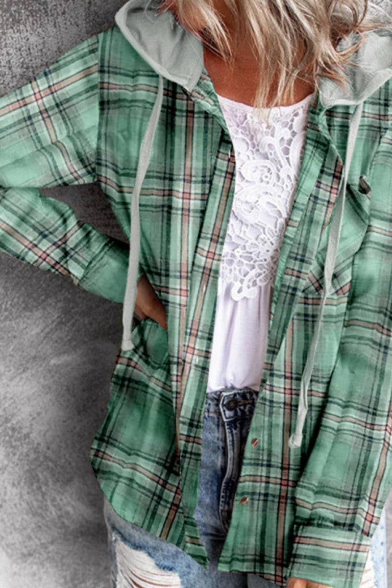 NINEXIS - Wholesale Coat - Women's - CWOCO1101_CASUAL HOODED COLORBLOCK PLAID SHIRT COAT1