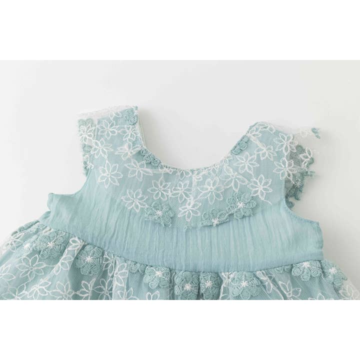 Green baby dress with flowers for wholesale on Faire