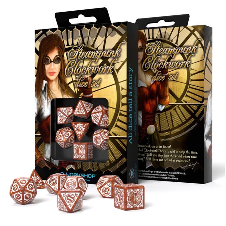 Cardshouse - Wholesale Dice - Steampunk Clockwork Dice Set Caramel And White
