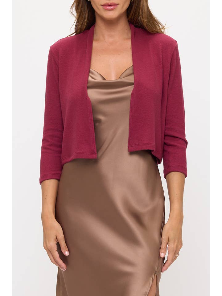 Burgundy Made in USA Brushed Knit Cashmere Like Bolero for wholesale on Faire1