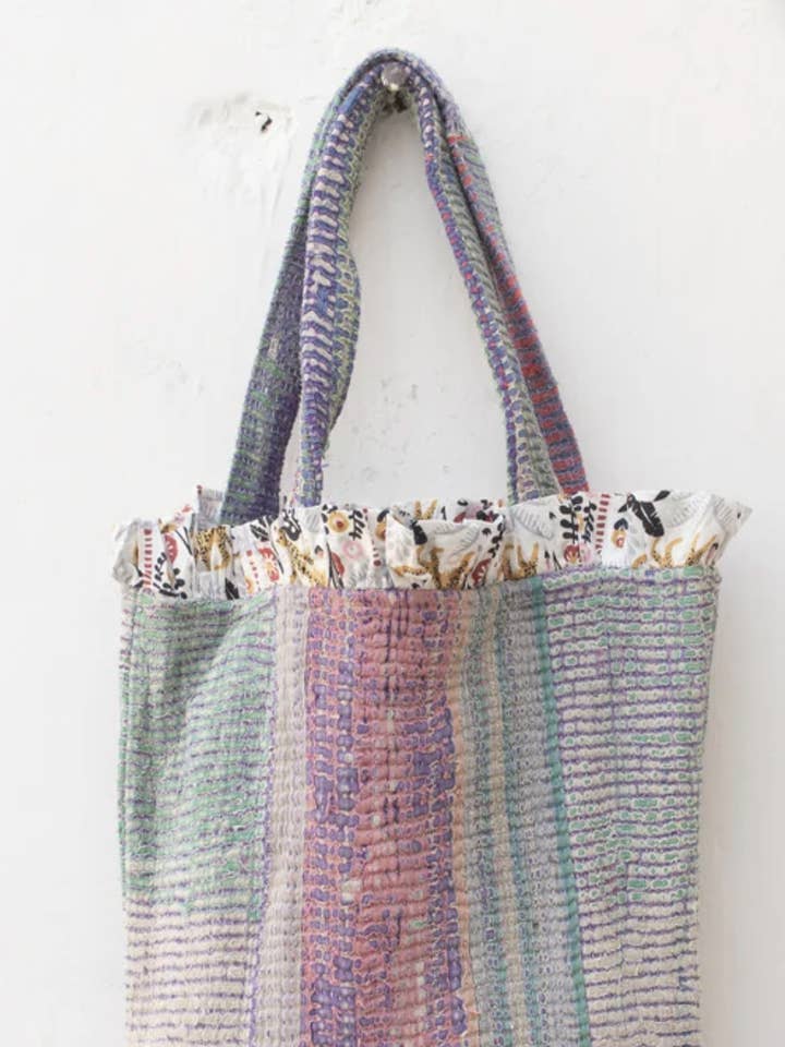 Upcycled Vintage Kantha Tote Bags with Frills for wholesale by Homesoul