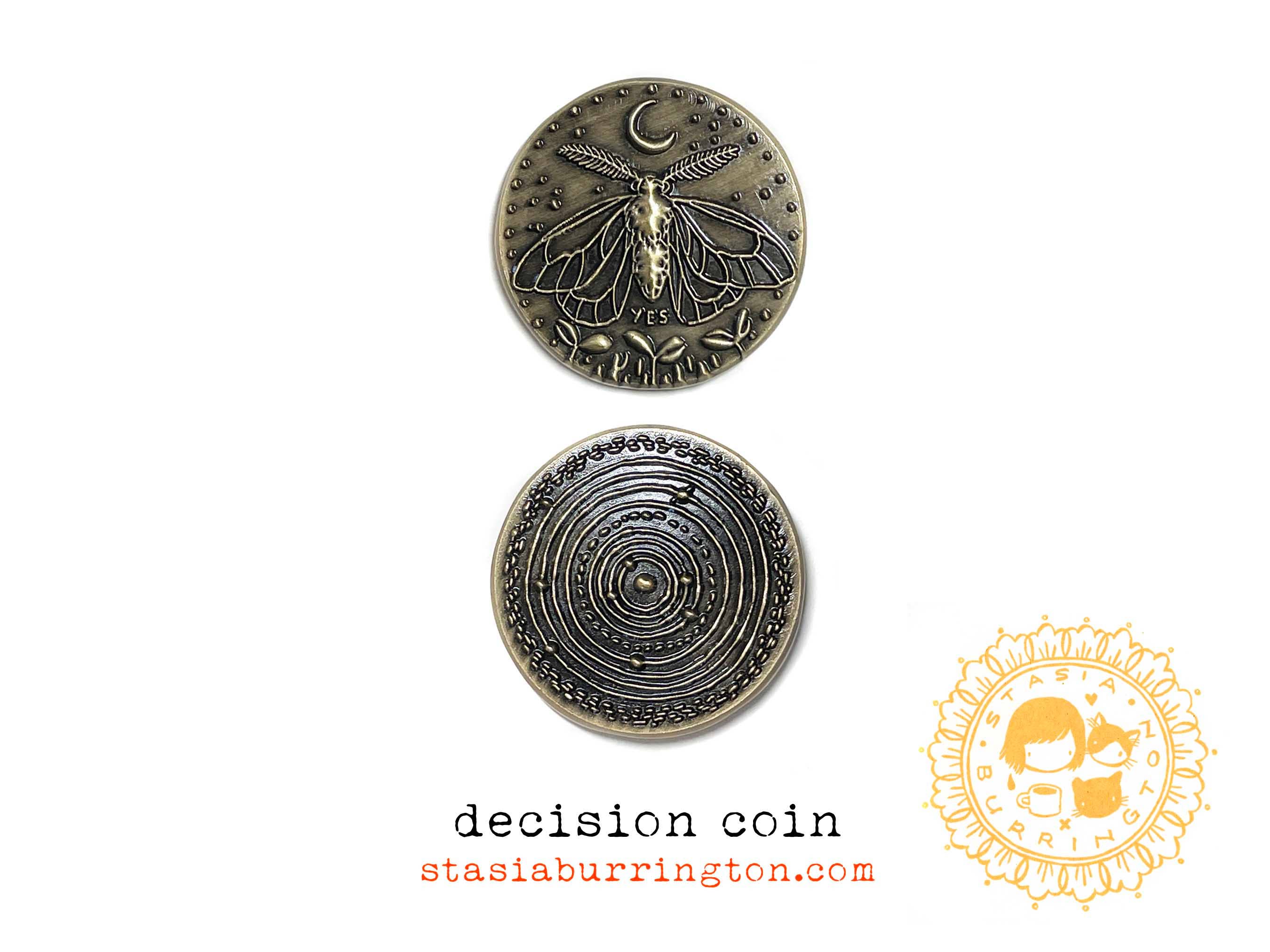 Stasia Burrington Illustration - Wholesale Keepsake Coin/Token - Coin - Moth - Solar System - decision making talisman2