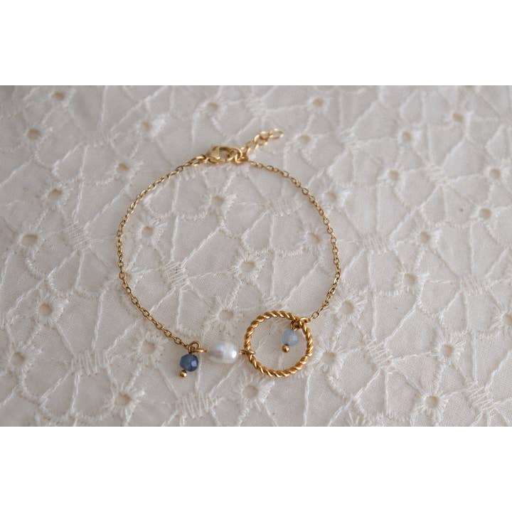 Saint Clairmont - Wholesale Charm/Dangle Bracelet - Aquamarine, Sapphire & Pearl Bracelet - Gold1