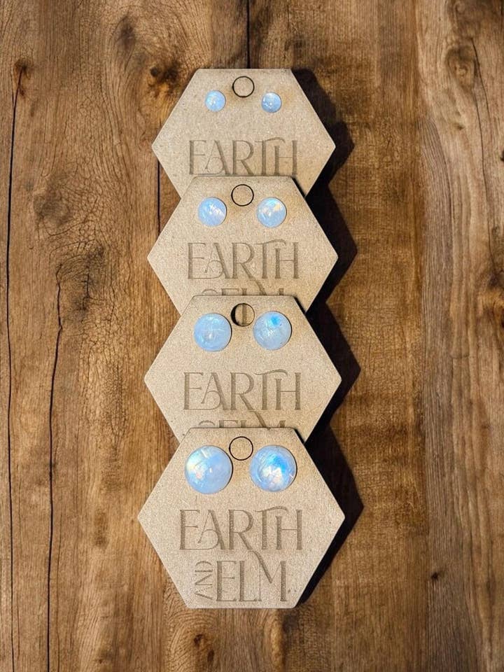 Moonstone Round Gemstone Studs for wholesale by Earth & Elm