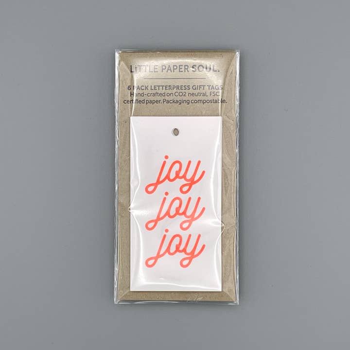Little Paper Soul – wholesale Gift tag – Joy Joy Joy, Fluro Red Gift Tag Pack