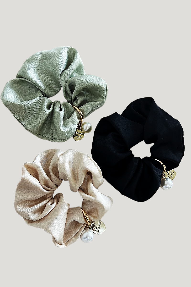 Leto Accessories – wholesale Hair tie – Satin Scrunchies with Detachable Charm - Solid Color Accent5