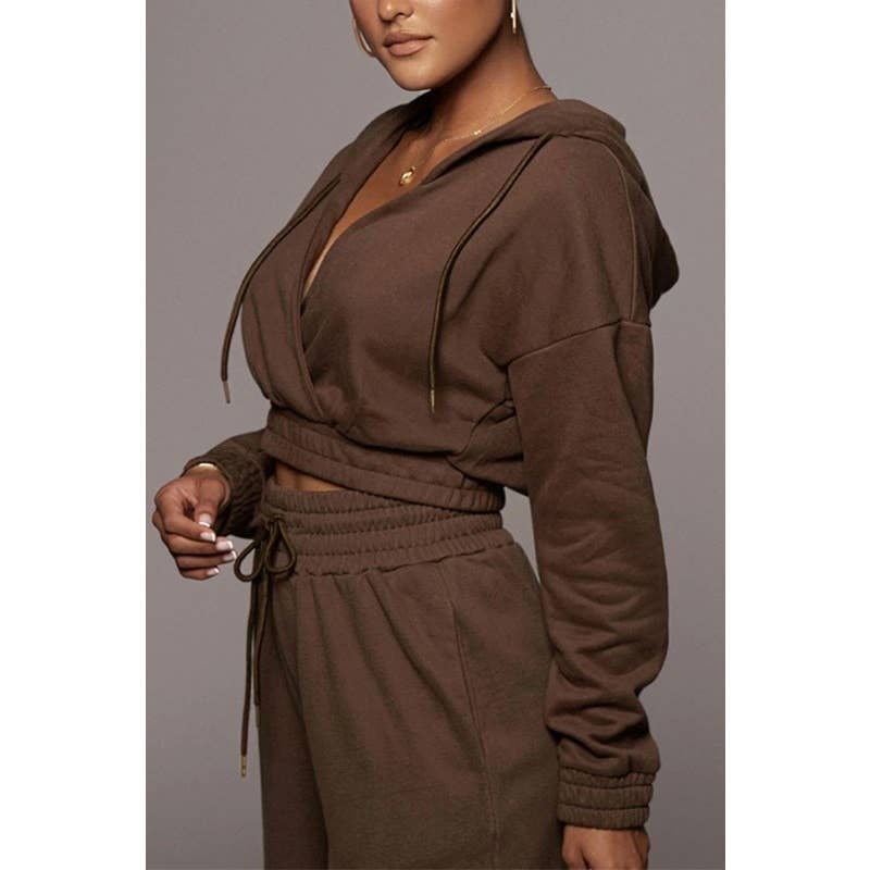 Paperdoll - Wholesale Tracksuit - Women's - Hooded Tracksuit Short Top and Wide Leg Pants 2