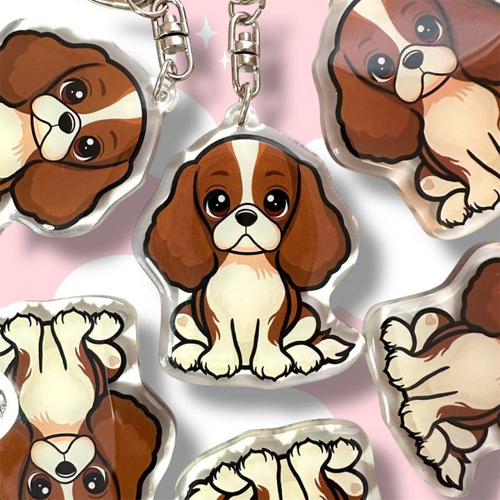 Blenheim Cavalier King Charles Spaniel Acrylic Dog Keychain with Epoxy Resin | Easy-Clip, Cute Dog Cartoon, Hand-Drawn Design, Dog Lover Gift for wholesale by Milly Made Designs