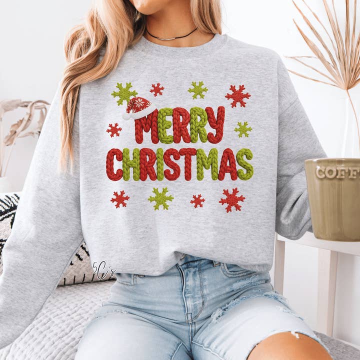 Faux Yarn Merry Christmas Sweatshirt for wholesale by 5C's Wholesale