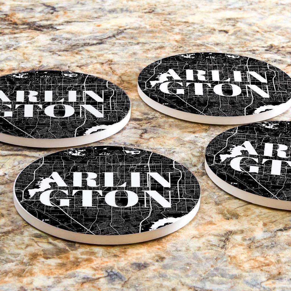 Love Local - Wholesale Coasters - Minimalistic B&W Texas Arlington Map | Absorbent Coasters | Set of 4 | Min 26