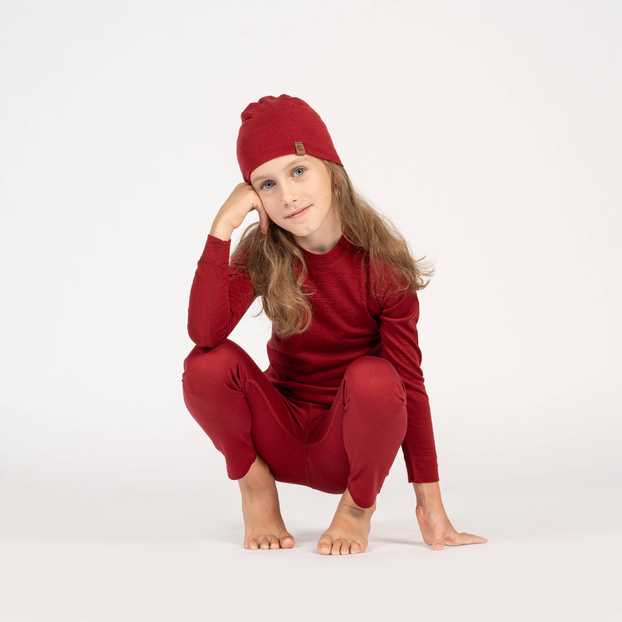 menique - Vente Ensemble haut et pantalon – enfant - Ensemble thermique mi-lourd en mérinos à manches longues et pantalon rouge cerise13