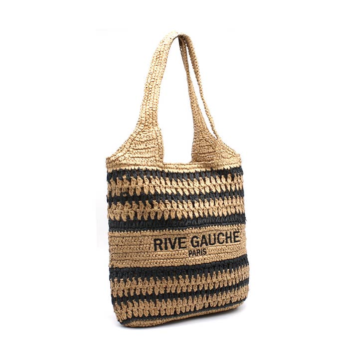 Woven paper bag summer Rive Gauche logo for wholesale by Vimoda