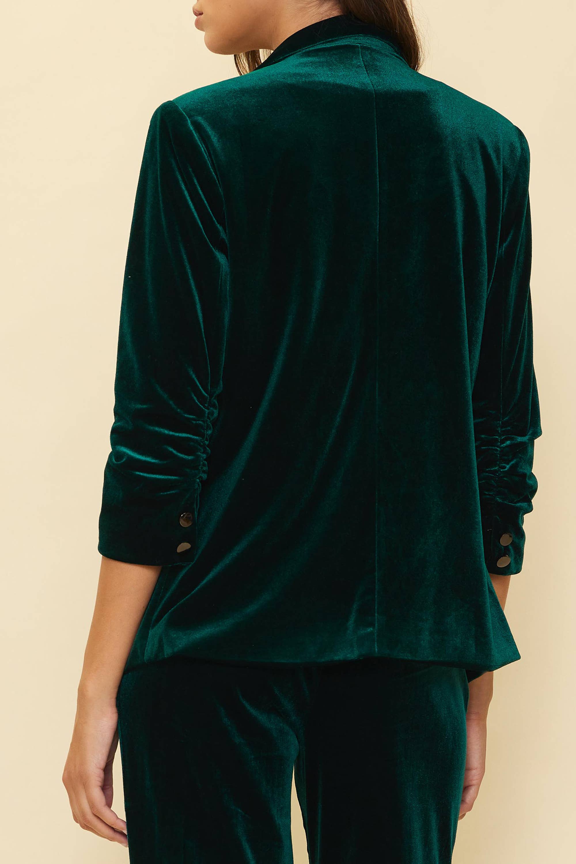 SKIES ARE BLUE - Wholesale Blazer - Women's - Velvet Blazer with Ruched Sleeves6