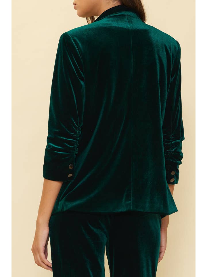 SKIES ARE BLUE - Wholesale Blazer - Women's - Velvet Blazer with Ruched Sleeves6