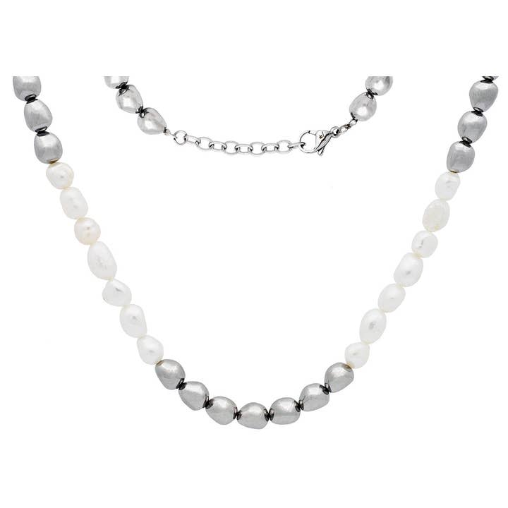 Collier en perles baroques et acier inoxydable pour la vente par Blackjack Mens Jewelry