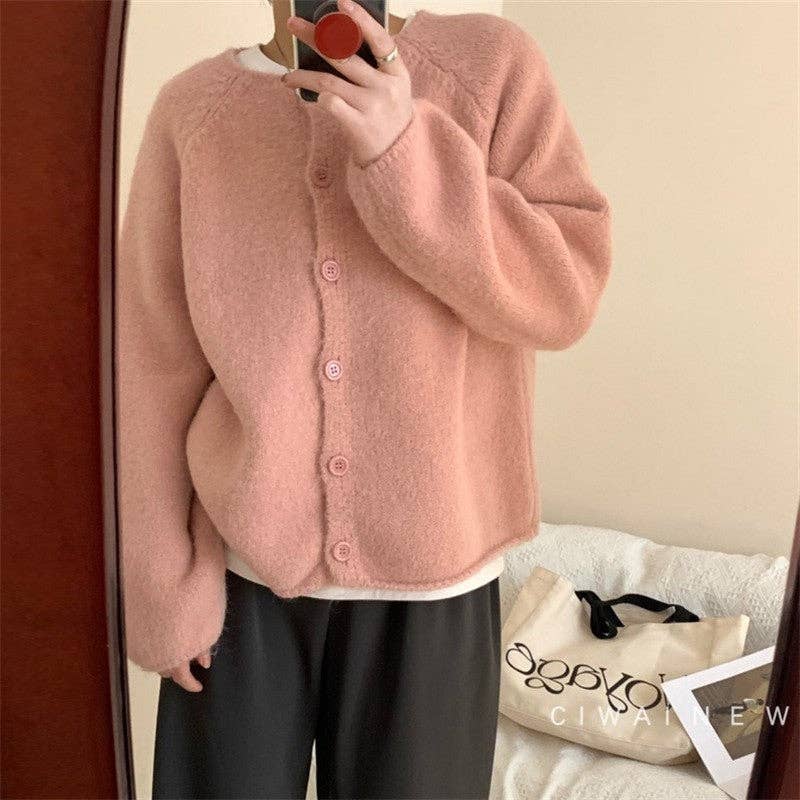 FurDecoration - Wholesale Cardigan - Women's - Loose Fit Round Neck Soft Knit Cardigan Sweater10