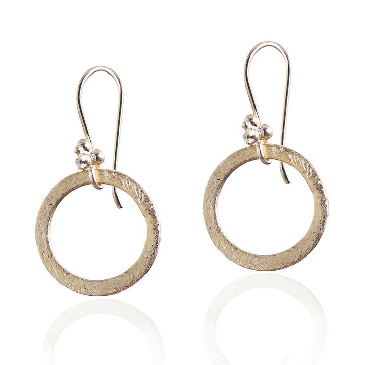 Gold Vermeil Brushed Small Circle Earrings for wholesale by ABW Designs LLC