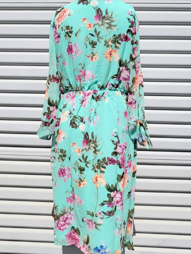 MINT GREEN VD5937K - WOMEN FLORAL PRINT ELASTIC WAIST MIDI DRESS for wholesale on Faire6