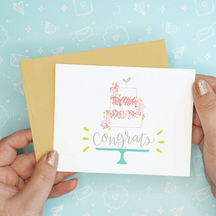 Congrats Wedding Cake Funny Recycled Greeting Card for wholesale by Colette Paperie