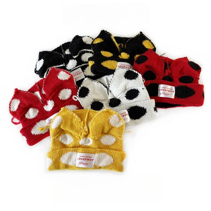 Funkyrel® Atzbranding Limited - Vente Bonnet – femme - Haila - Bonnet Tricoté à Oreilles de Chat à Pois9