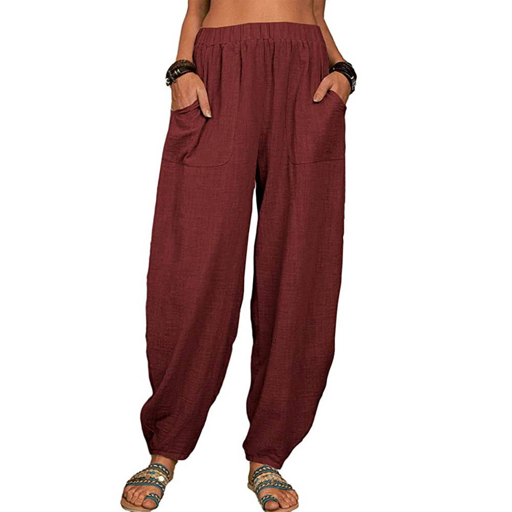 HIDDENBRAND - Wholesale Pants - Women's - Leisure cotton blend drawstring harlan pants3