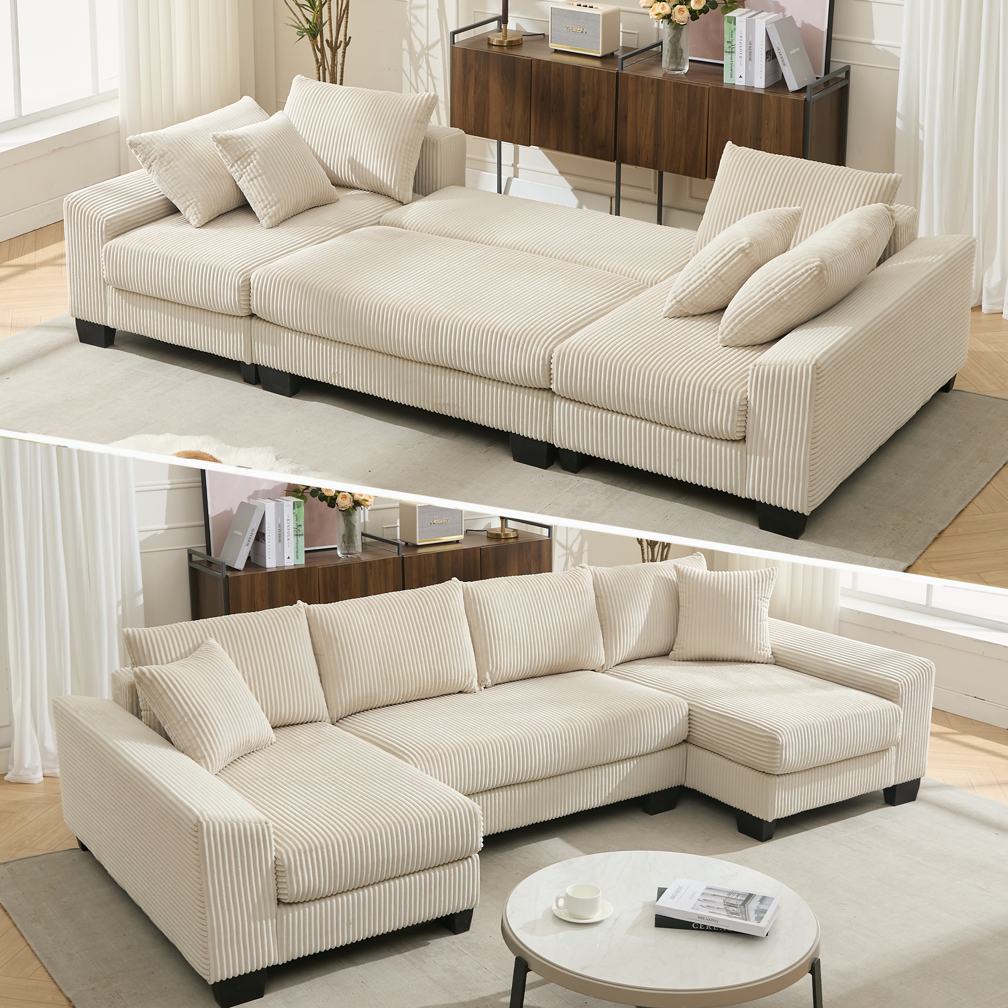 39F Inc. - Wholesale Sofa - 114" U-Shaped Sleeper Sofa with Pull-Out Bed & Chaise2