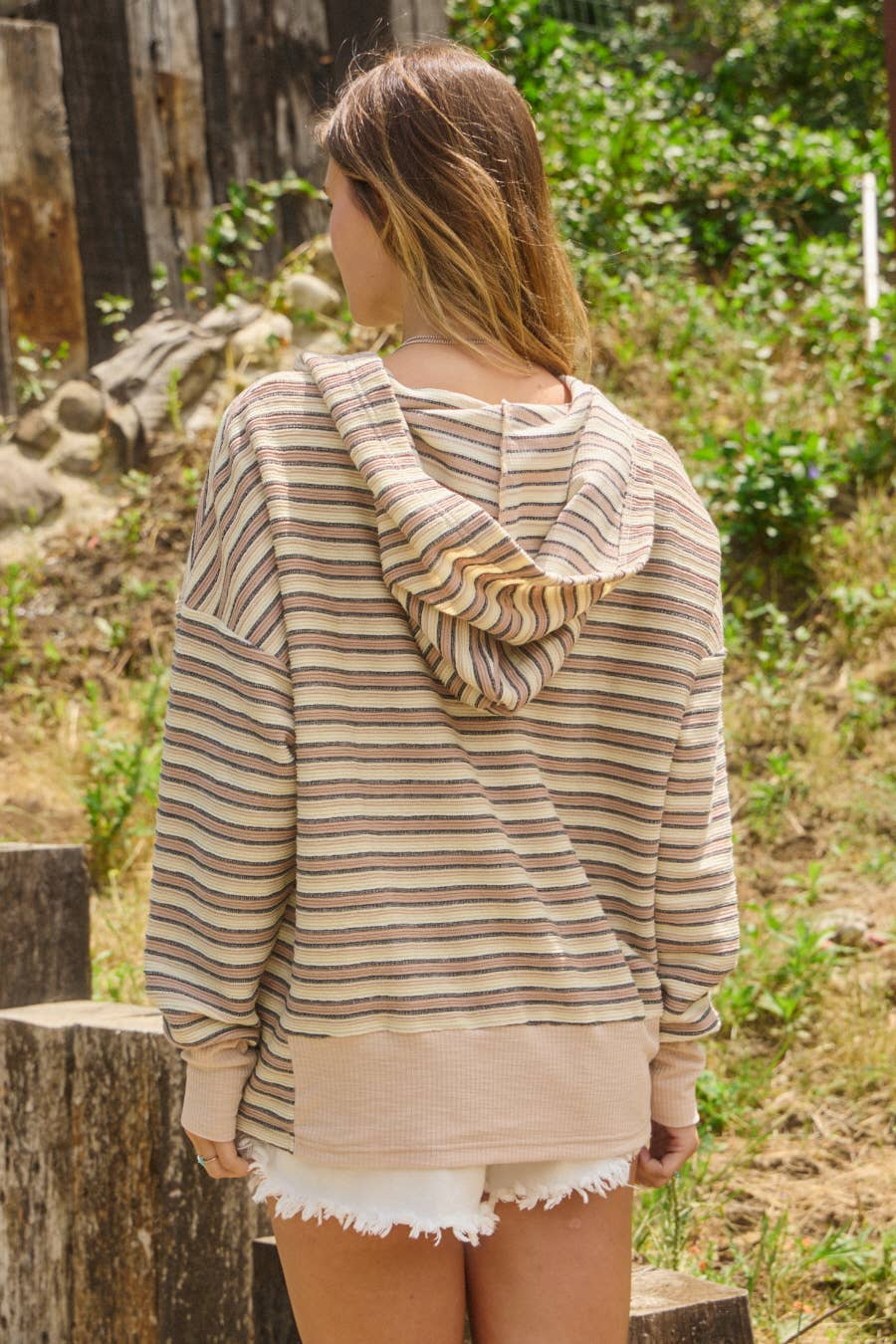 Oddi - Wholesale Hoodie - Women's - Textured Striped Jacquard Hooded Sweatshirt 9