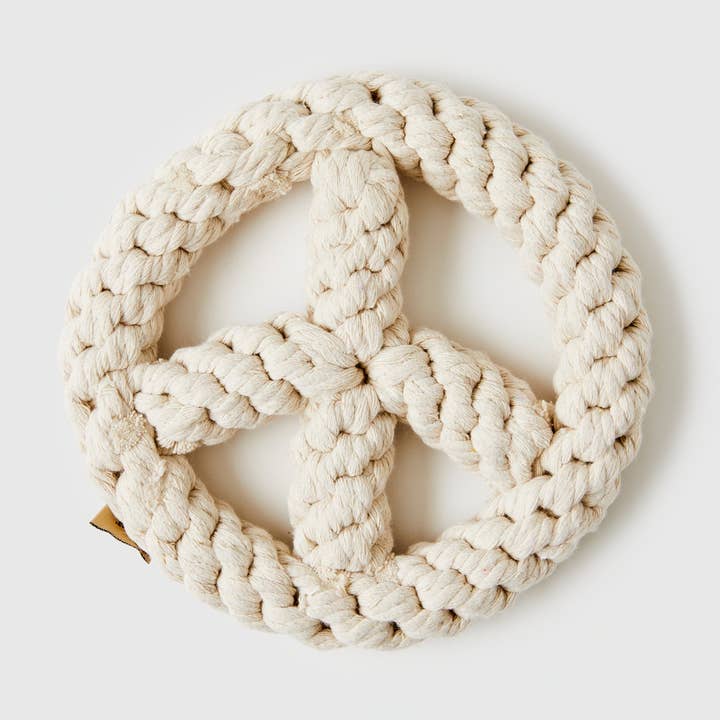 White Peace Sign Rope Dog Toy (One Size) for wholesale by Jax & Bones