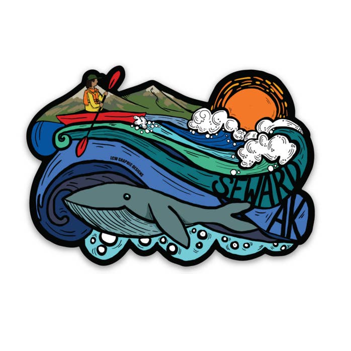 Seward Alaska - Kayaking, Whale Name Drop for wholesale by LCW Graphic Designs