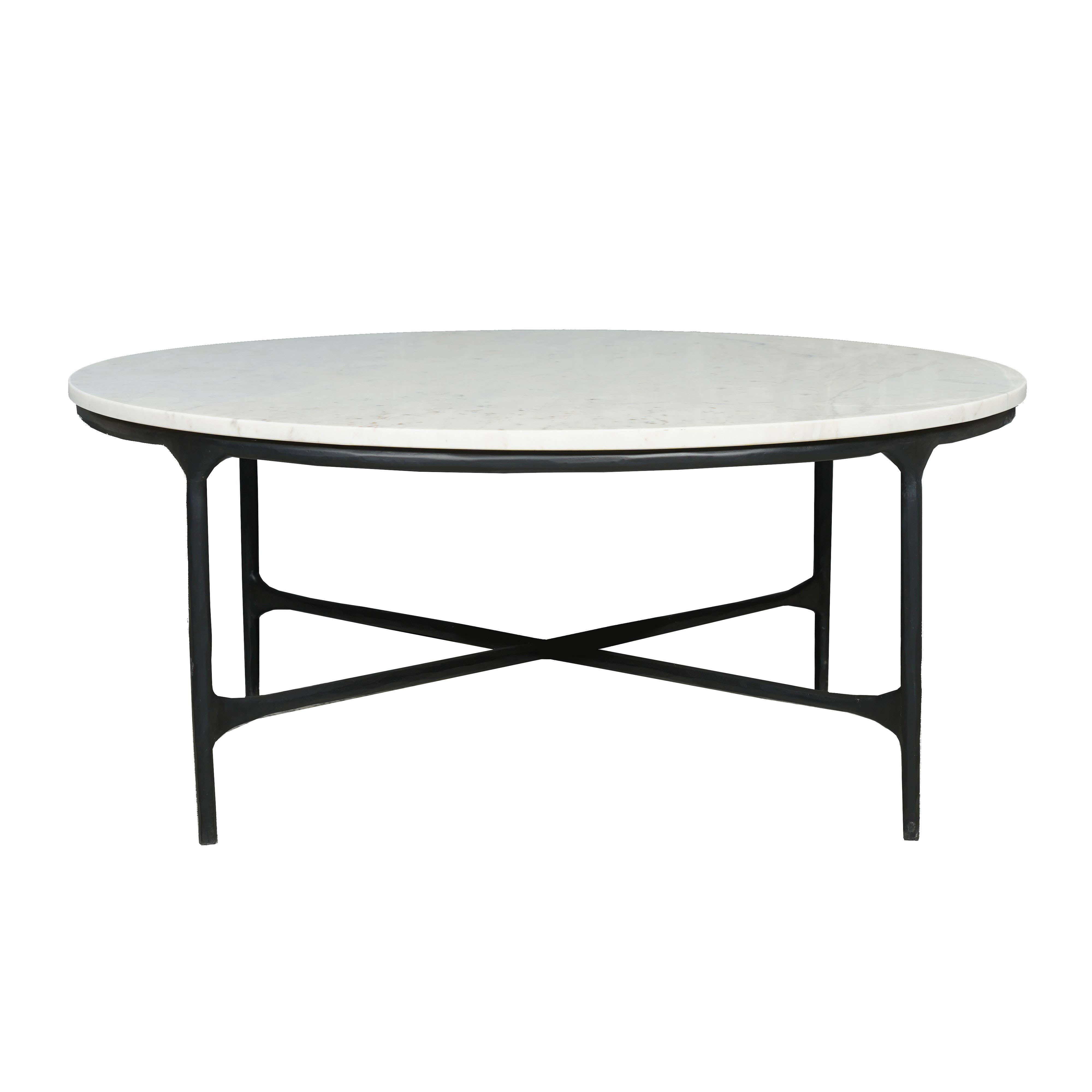 HomeRoots - Wholesale Coffee Table - 55" White and Black Genuine Marble and Iron Round Cross Legs Coffee Table3