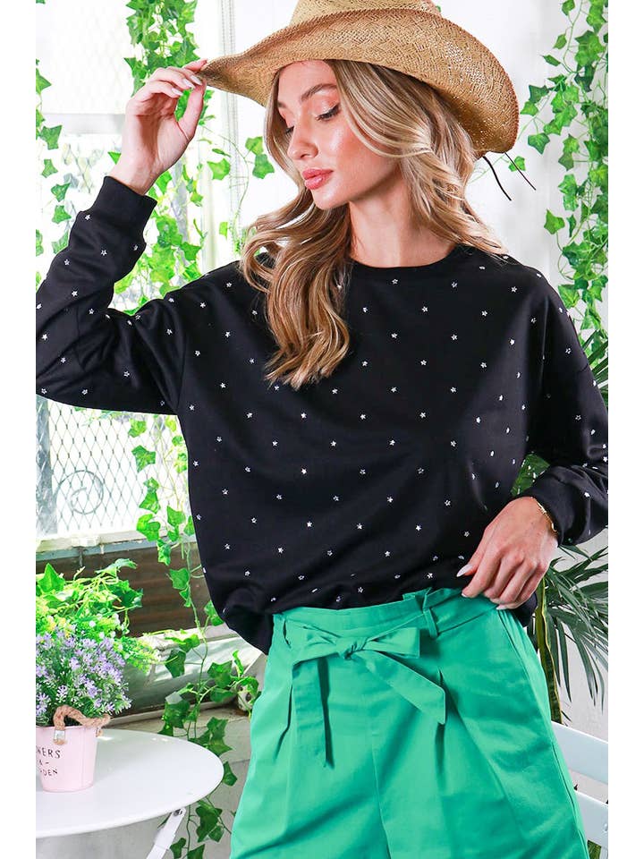 Vine & Love - Wholesale Sweatshirt - Women's - Rhinestone Accent Knitted Sweater Top VT814577