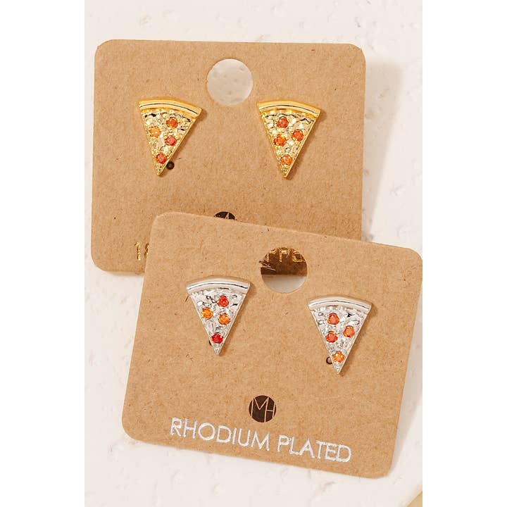 Fame Accessories - Wholesale Stud/Post Earrings - Gold Dipped Cz Pave Pizza Stud Earrings