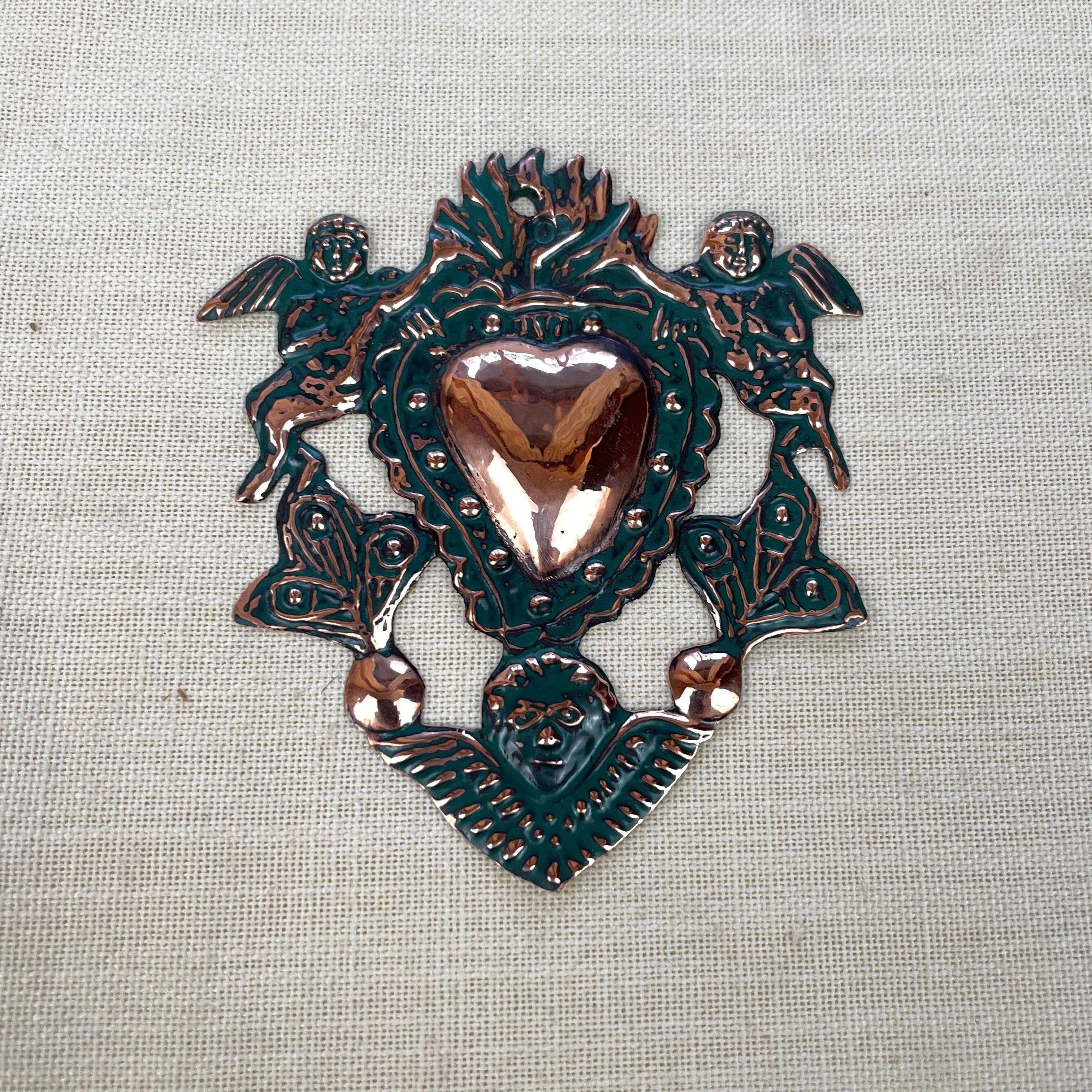 Tesoros Trading Company - Wholesale Wall Accent - Copper Heart Milagro with  Angels, Peru (MC19)2