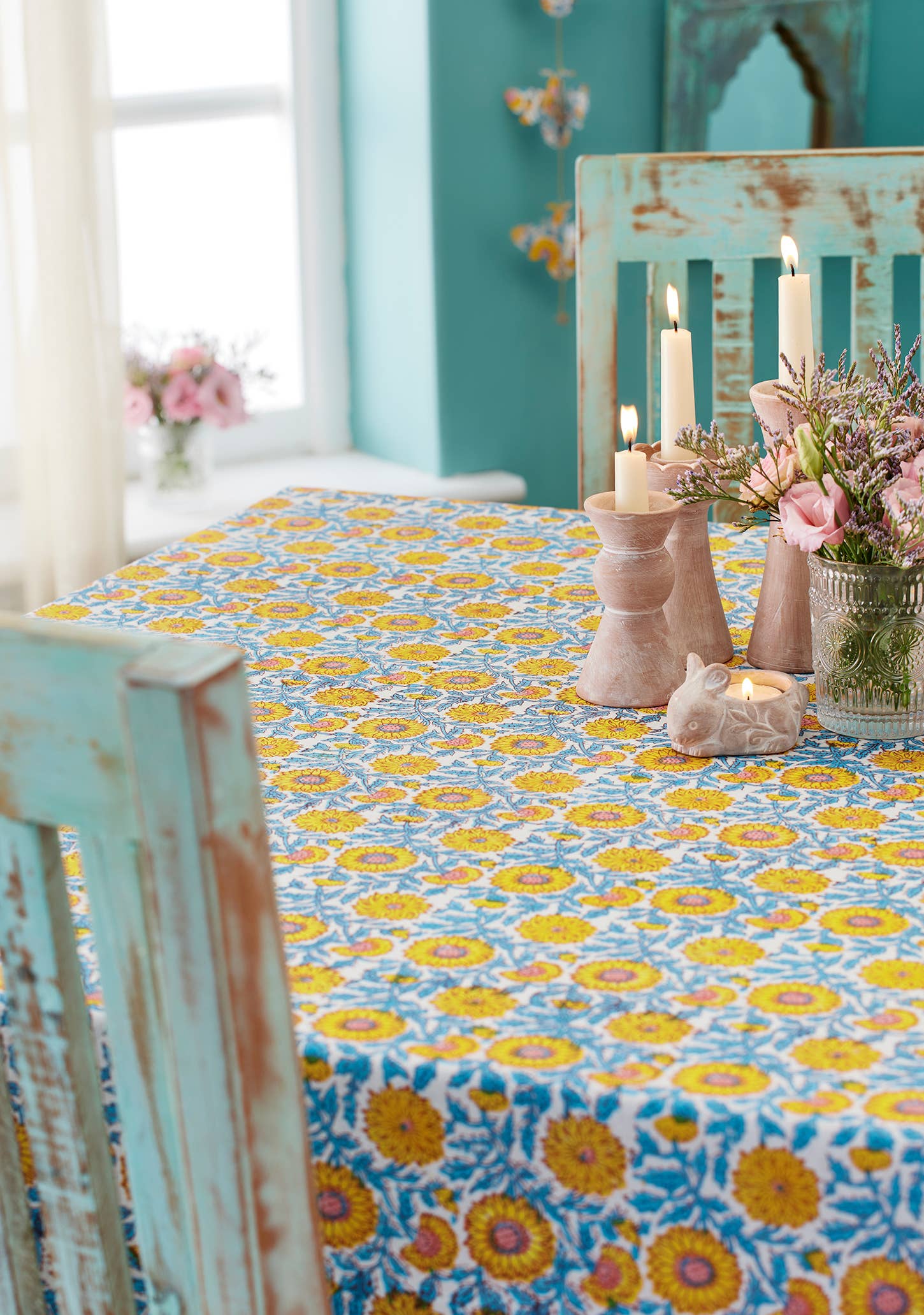 Namaste - Wholesale Tablecloth - Block Print Tablecloth - Sunflower1