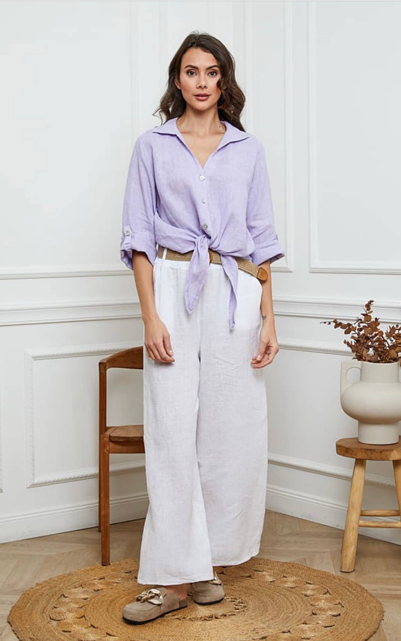 LÉA & LUC - Venta al por mayor Camisa con botones - Mujer - Camisas anudadas a la cintura en 100% lino REF. 220223