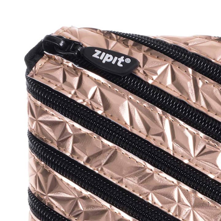 ZIPIT - Wholesale Pencil Case/Pouch - ZIPIT Metallic Jumbo 3 Ring Pencil Case, Rose Gold3