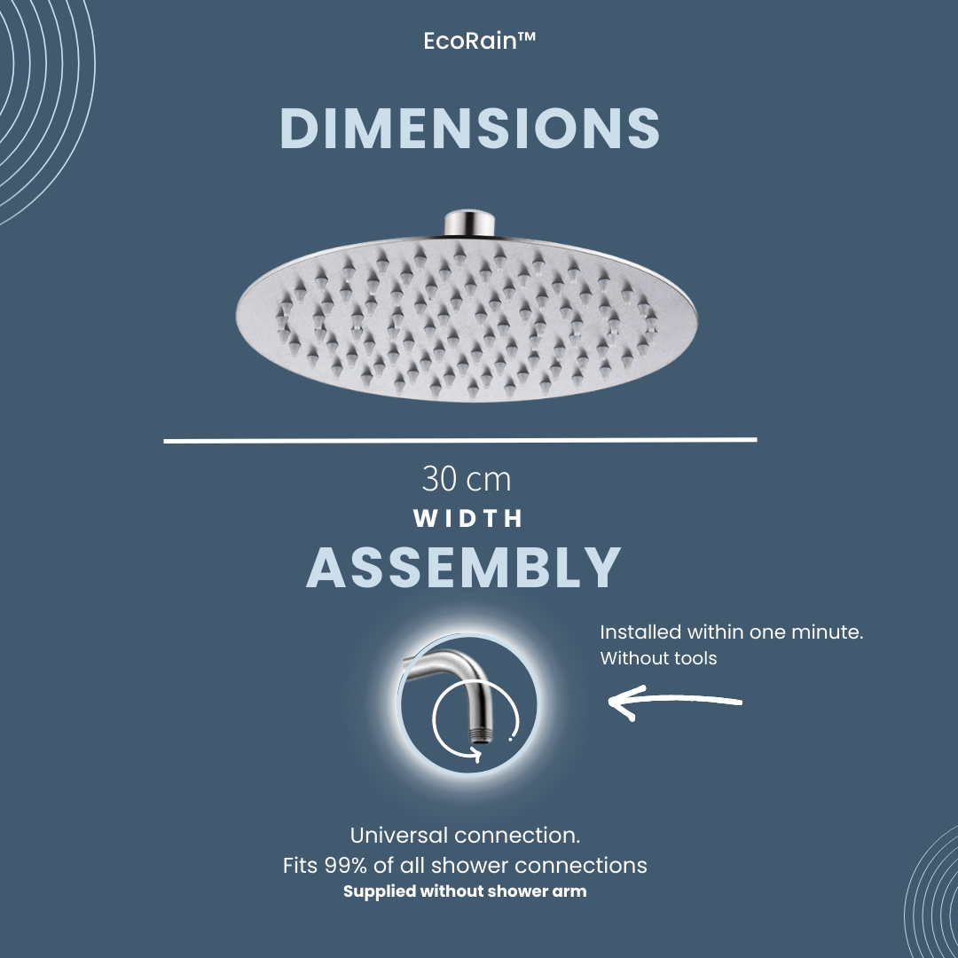 EcoRain - Wholesale Shower Head - EcoRain Stainless Steel Rain Shower Head 30 cm Round Tyler - Silver5