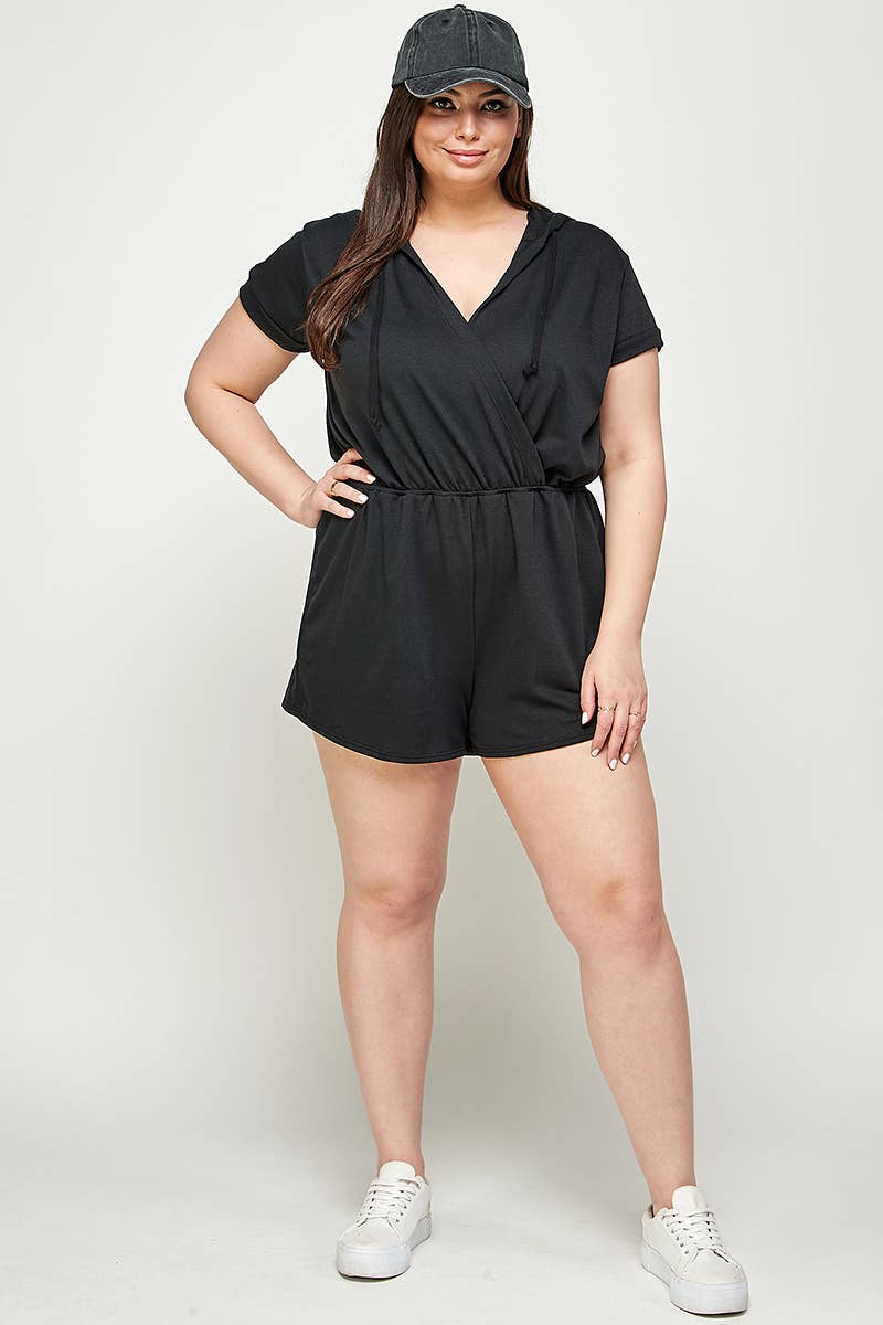 Haute Fox Plus Size & Contemporary - Wholesale Romper - Women's - Plus Size Hoodie Romper French Terry - KY17816-RP9