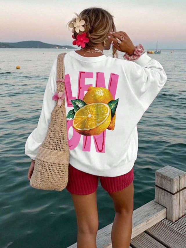 Rosa Clothing - Wholesale Sweatshirt - Women's - Italian lemon Cozy season print crew sweatshirt2