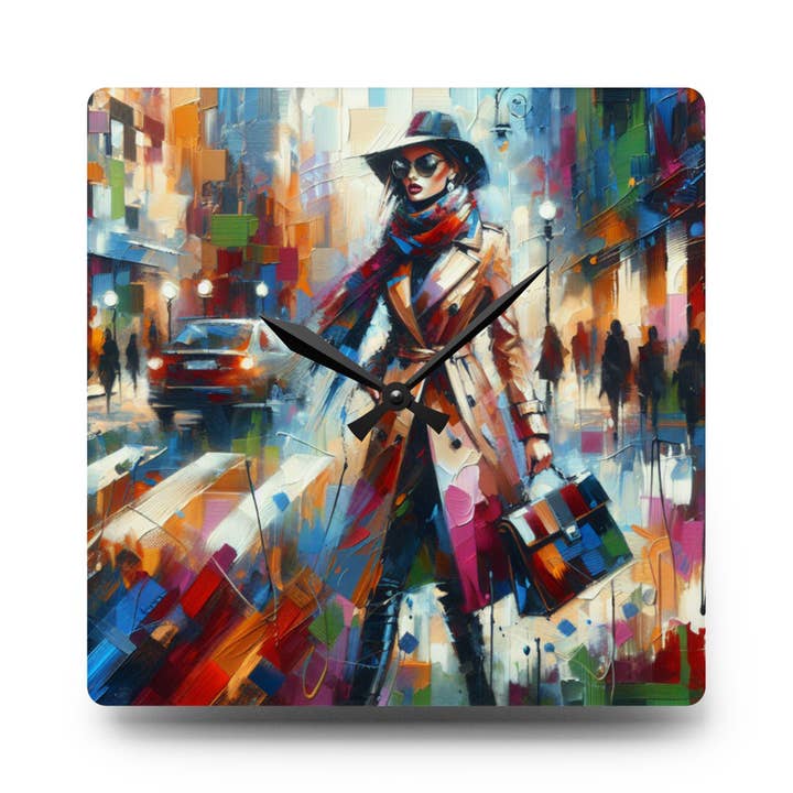 Reloj de Pared Acrílico Mujer de Ciudad Estilosa Arte Urbano para venta al por mayor de LadyKCreations1