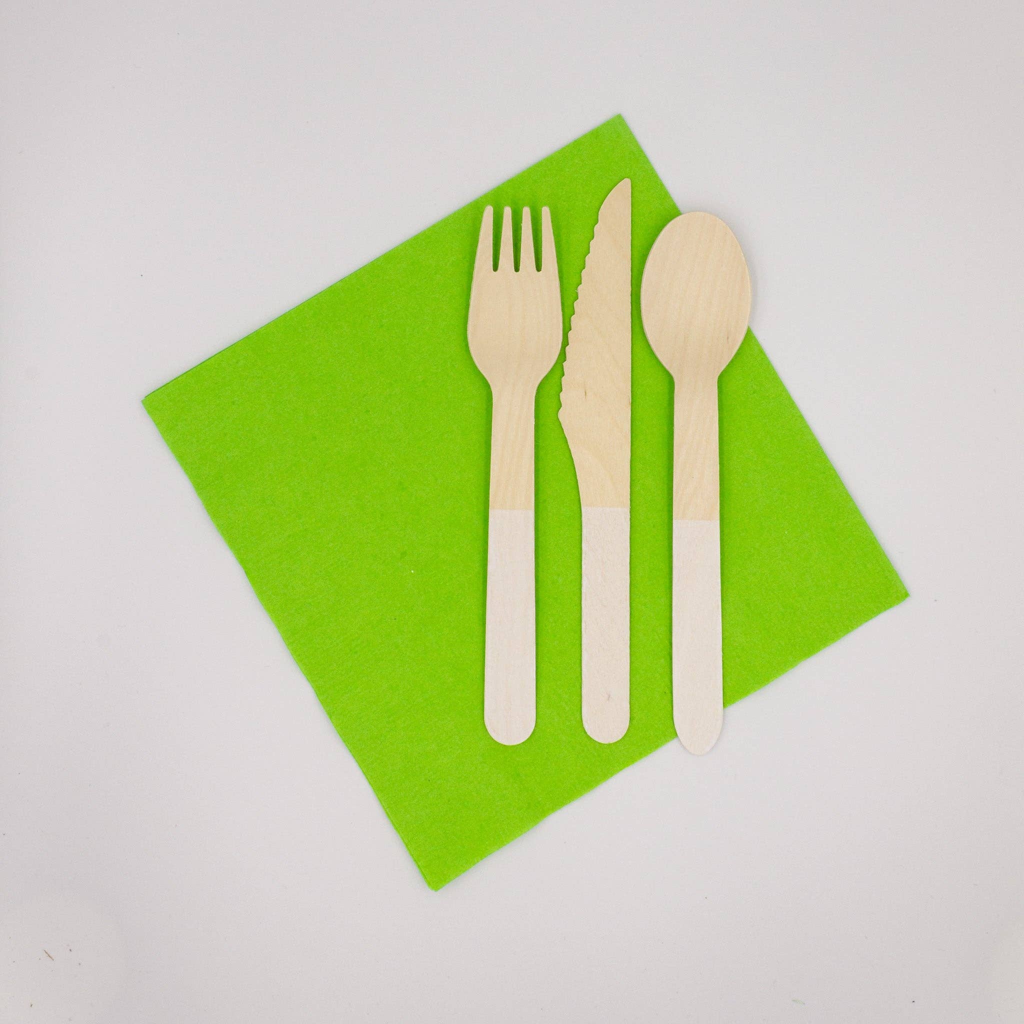 Ellie's Party Supply – wholesale Blandat bestickset – Vita engångsbestick i trä – Sked, gaffel, kniv (set om 24)7