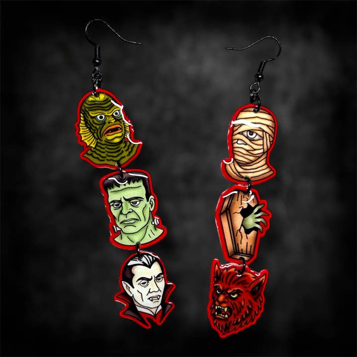 Metalbox - Wholesale Dangle Earrings - Universal Monsters Stacks