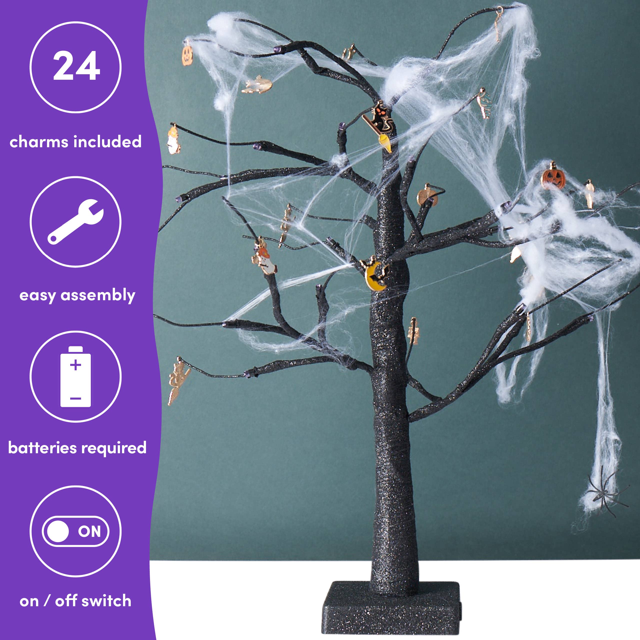 The Twiddlers - Wholesale Christmas Decoration - 2FT Black Halloween Tree Glitter Purple USB/Batt Powered6