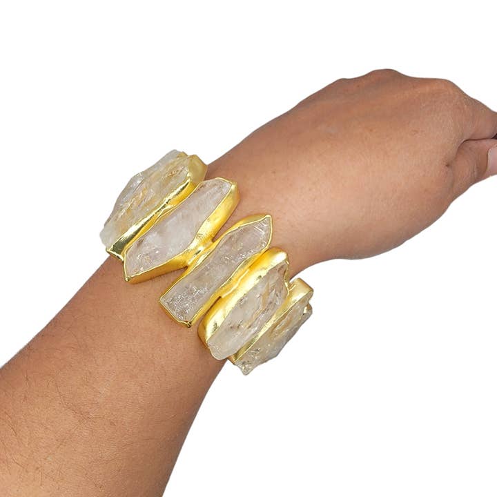 ZEYZEY - Wholesale Cuff Bracelet - Rough Crystal Quartz Handmade Statement Gold Cuff Bracelet4