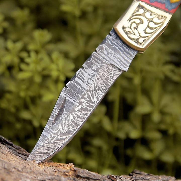 Shokunin USA – Engroshandel Lommekniv/holder – Damaskus foldende jagtkniv med palisander og messinghåndtag