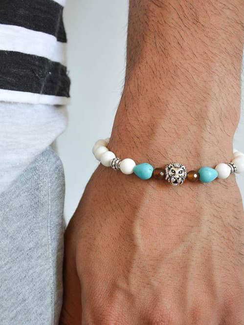 Bracelet pour homme, bracelet en forme de lion, bracelet en perles, bijoux pour hommes pour la vente par Christina Christi